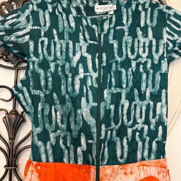 nwt Ace Kouture Ezinne Adire Aso Oke Nigerian Art to Wear Jumpsuit Teal S Small - Picture 8 of 10